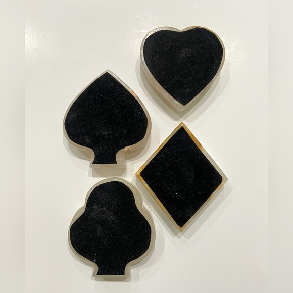 Vintage MCM Set 4 Onyx Alabaster Paper Weight Ashtray Spade Diamond Heart Club - Picture 4 of 13